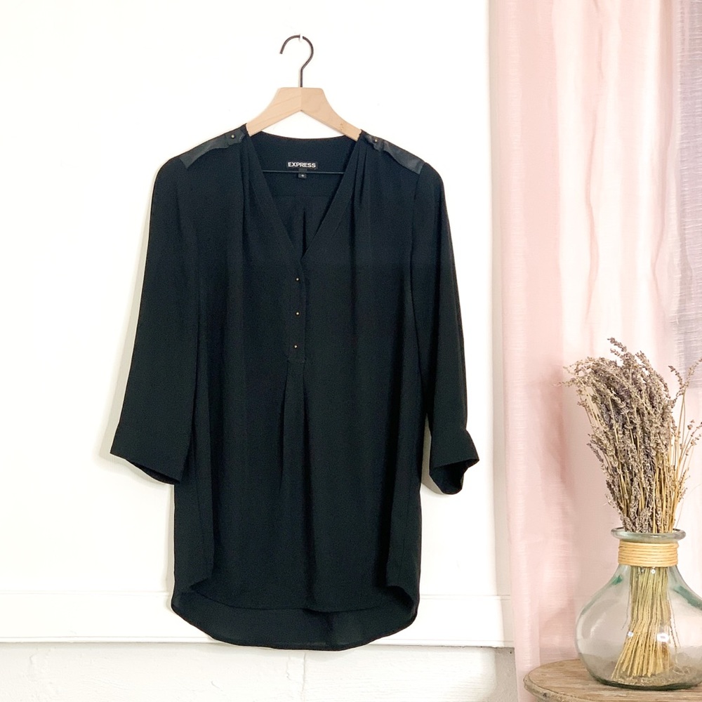 Express Black Sheer Oversized 3/4 Sleeve Blouse